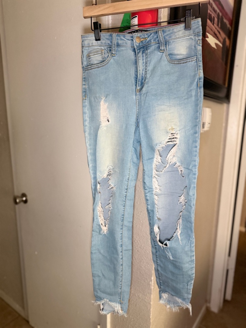 Fashion Nova Light Blue Distressed Skinny Jeans